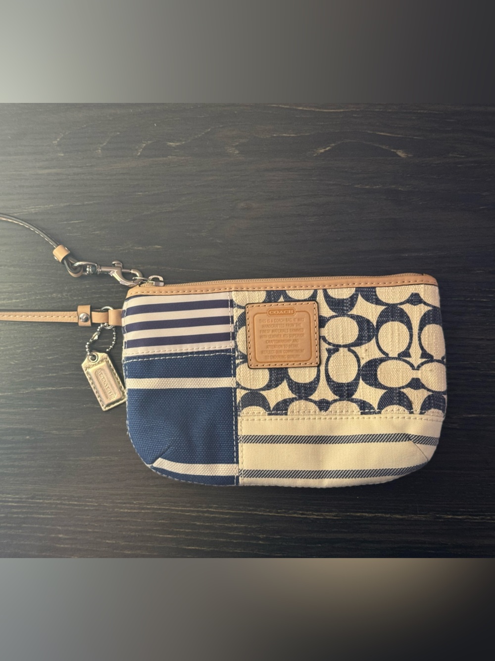 Coach Navy & Cream Patchwork Signature Wristlet